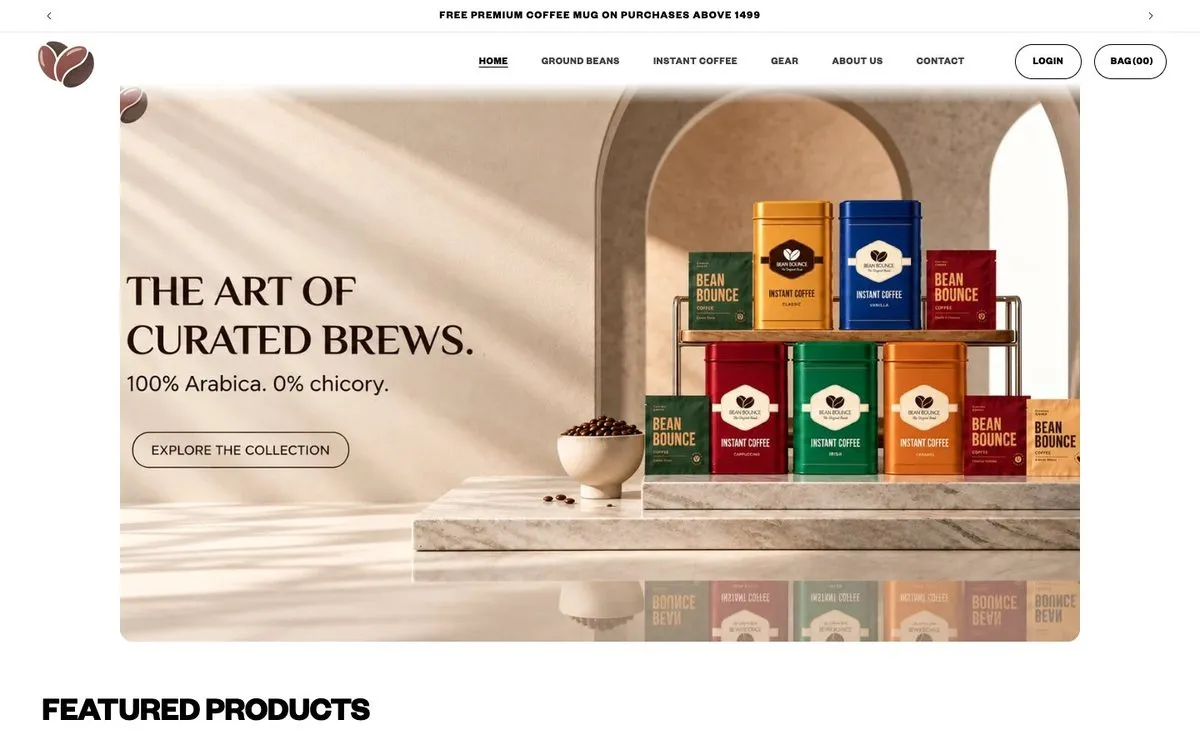 Bean Bounce website homepage designed by GotechDigi