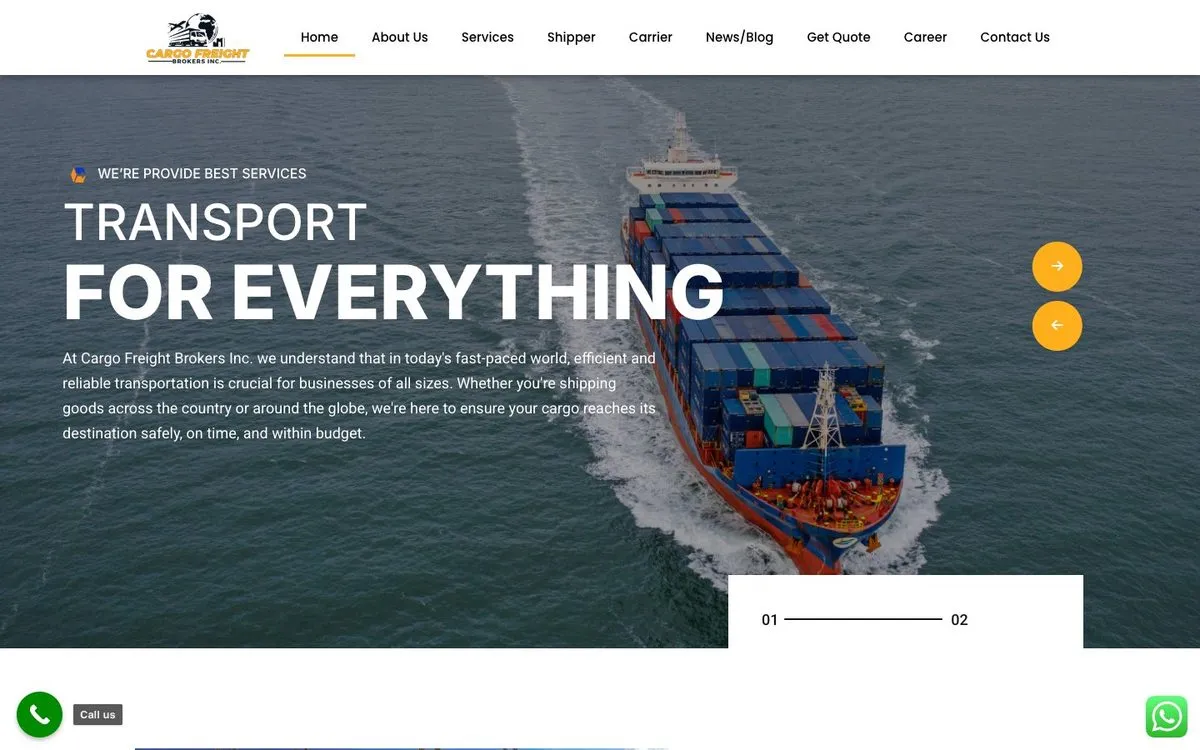 Cargo Freight Brokers Inc website homepage designed by GotechDigi