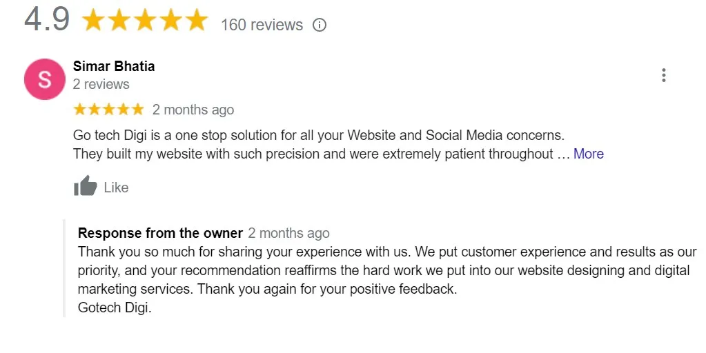 Google review of GotechDigi by Simar Bhatia