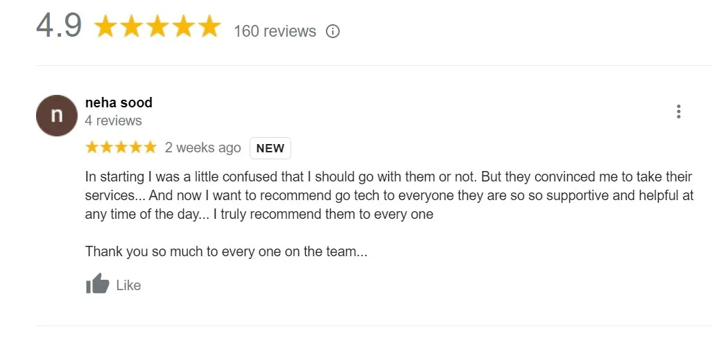 Google review of GotechDigi by Neha Sood