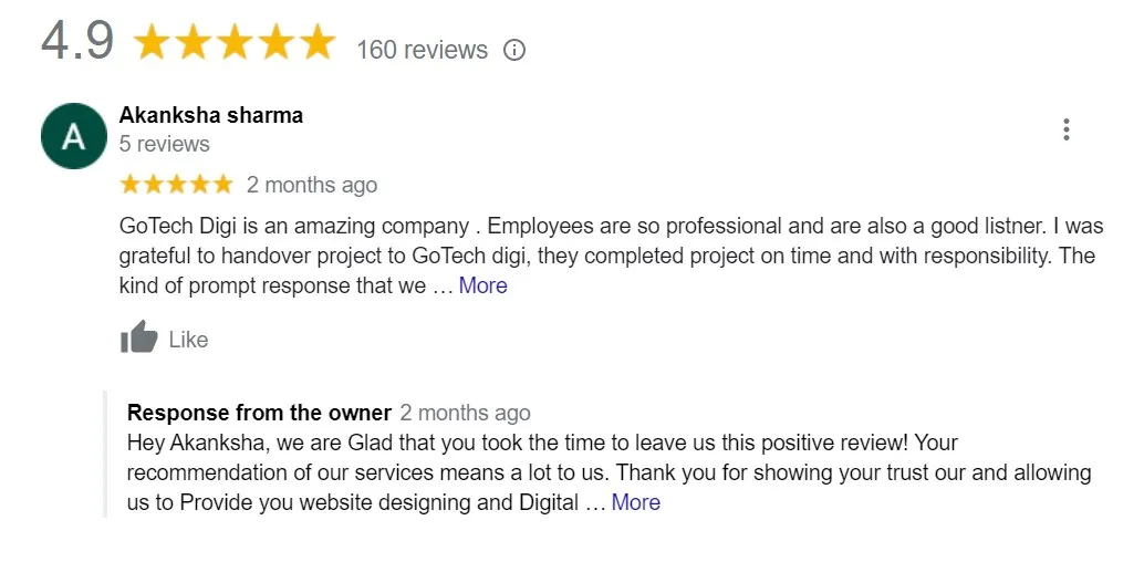 Google review of GotechDigi by Akanksha Sharma