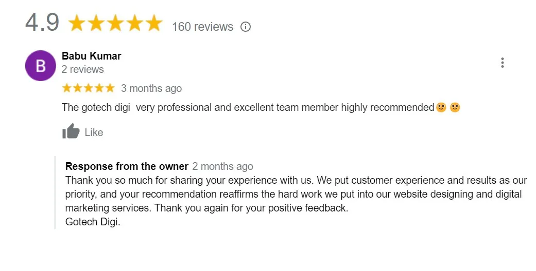 Google review of GotechDigi by Babu Kumar