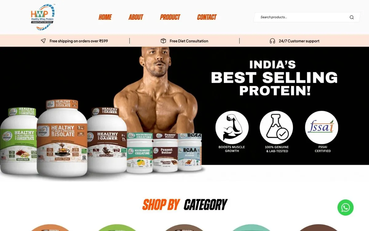 Healthy Whey Protein website homepage designed by GotechDigi