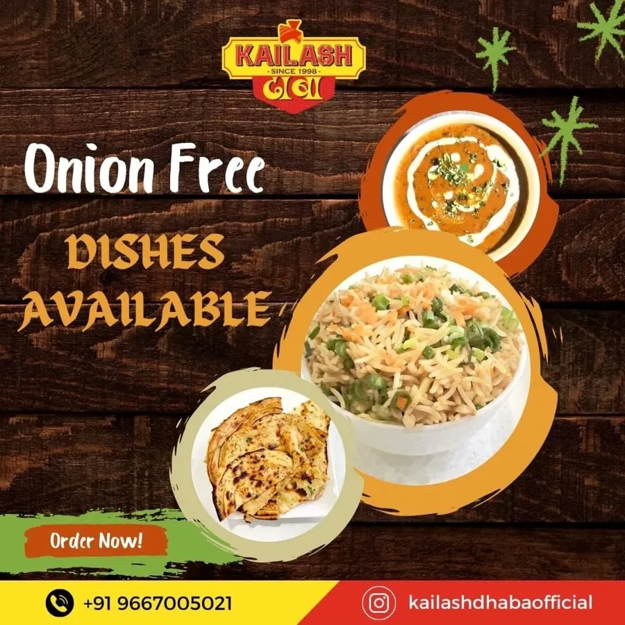 Kailash Dhaba Onion Free social media post designed by GotechDigi