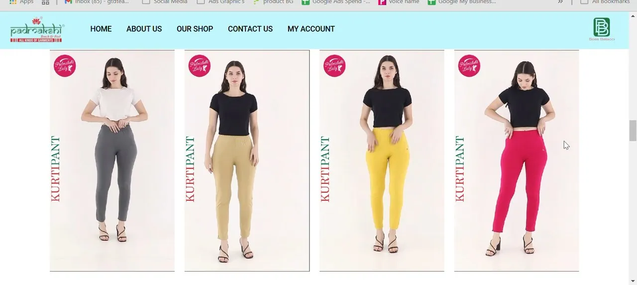 Padmakshi women’s fashion e-commerce store showing kurti pant product listings