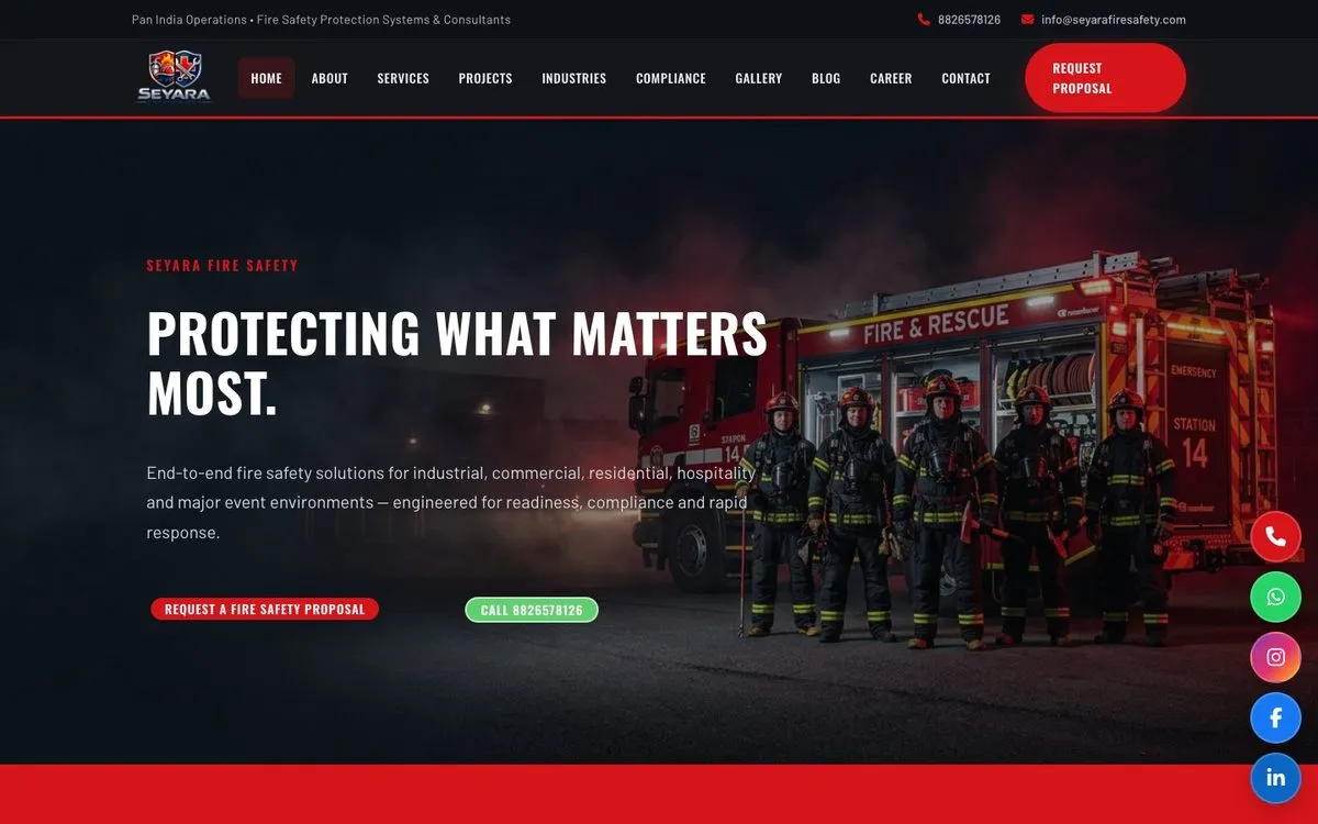 Seyara Fire Safety website homepage designed by GotechDigi