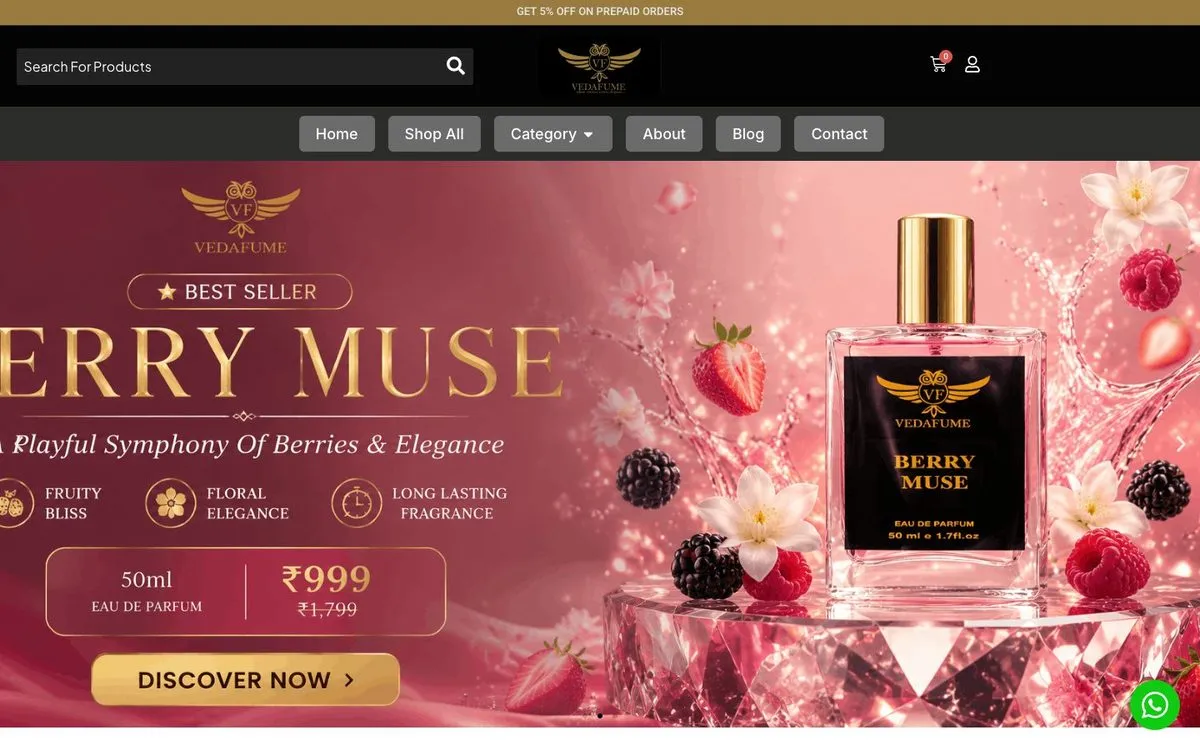 Vedafume website homepage designed by GotechDigi